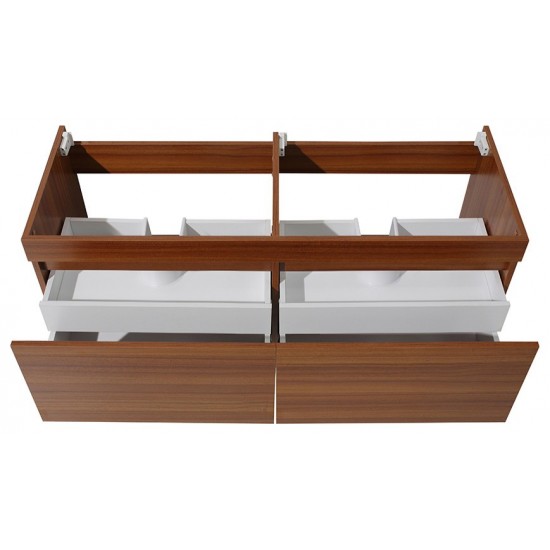 Fresca Mezzo 48" Teak Wall Hung Double Sink Modern Bathroom Cabinet