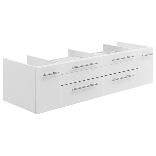 Fresca Lucera 60" White Wall Hung Double Vessel Sink Modern Bathroom Cabinet