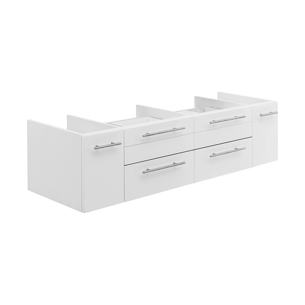 Fresca Lucera 60" White Wall Hung Double Vessel Sink Modern Bathroom Cabinet