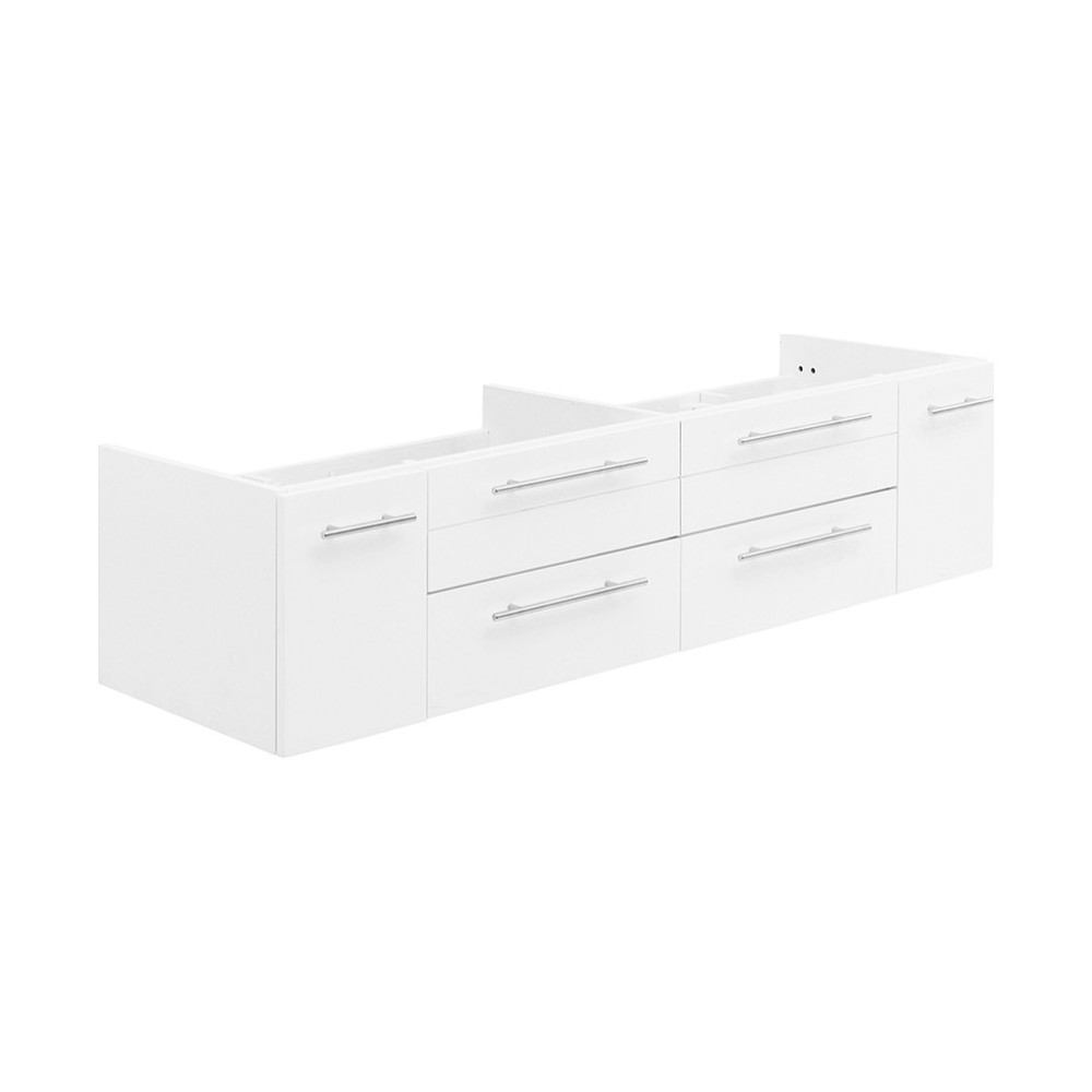 Fresca Lucera 60" White Wall Hung Double Undermount Sink Modern Bathroom Cabinet