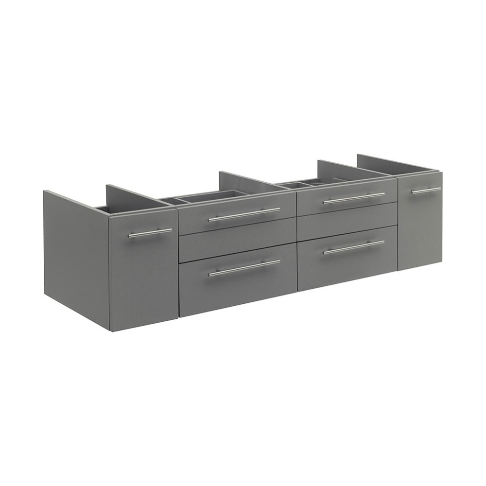 Fresca Lucera 60" Gray Wall Hung Double Vessel Sink Modern Bathroom Cabinet