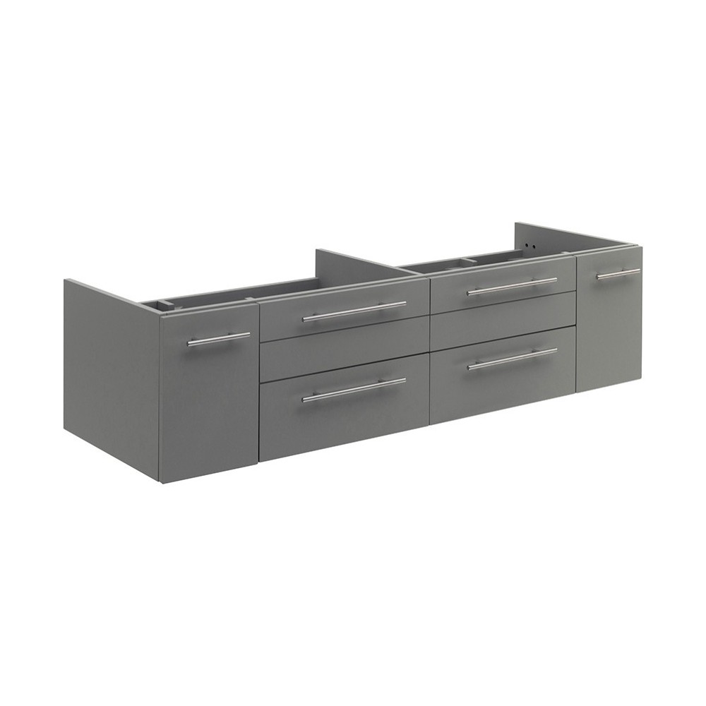 Fresca Lucera 60" Gray Wall Hung Double Undermount Sink Modern Bathroom Cabinet