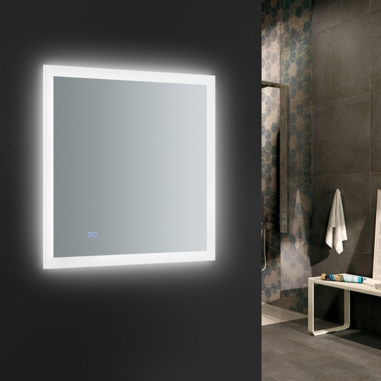 Angelo 30 Wide x 30 Tall Bathroom Mirror w/ Halo Style LED Lighting and Defogger