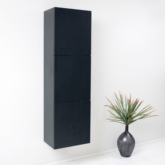 Fresca Black Bathroom Linen Side Cabinet w/ 3 Large Storage Areas