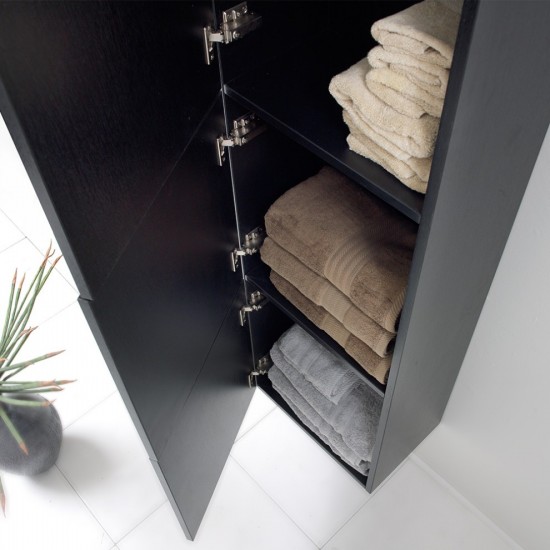 Fresca Black Bathroom Linen Side Cabinet w/ 3 Large Storage Areas