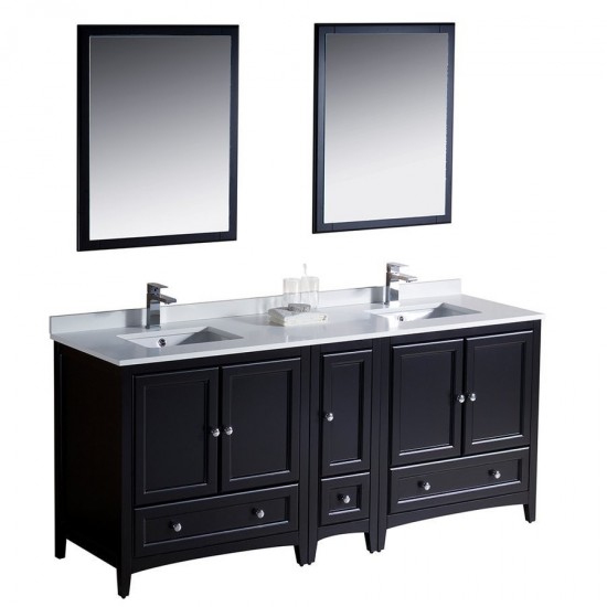 Oxford 72" Espresso Traditional Double Sink Bathroom Vanity, FVN20-301230ES