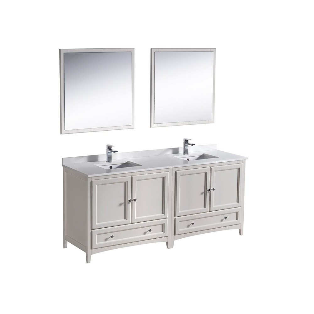 Oxford 72" Antique White Traditional Double Sink Bathroom Vanity, FVN20-3636AW