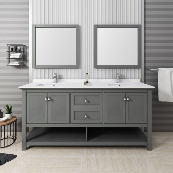 72 Gray Wood Veneer Traditional Double Sink Bathroom Vanity w/ Mirrors