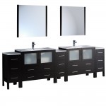 108 Espresso Double Sink Bathroom Vanity w/ 3 Side Cabinets & Integrated Sinks