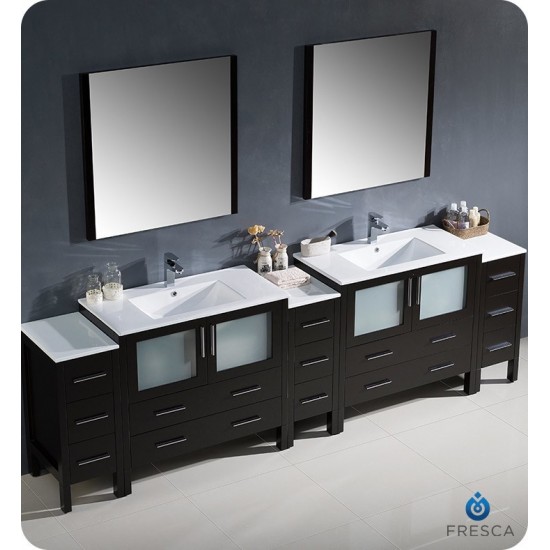 108 Espresso Double Sink Bathroom Vanity w/ 3 Side Cabinets & Integrated Sinks