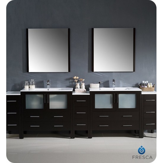 108 Espresso Double Sink Bathroom Vanity w/ 3 Side Cabinets & Integrated Sinks