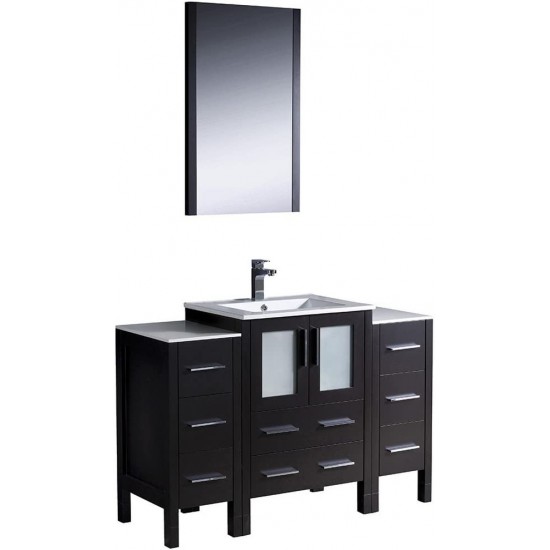 Torino 48" Espresso Modern Bathroom Vanity w/ 2 Side Cabinets & Integrated Sink