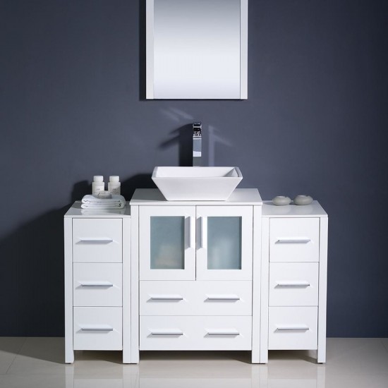 Fresca Torino 48" White Modern Bathroom Vanity w/ 2 Side Cabinets & Vessel Sink