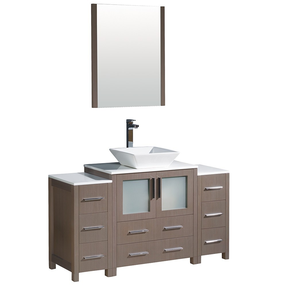 Torino 54" Gray Oak Modern Bathroom Vanity w/ 2 Side Cabinets & Vessel Sink