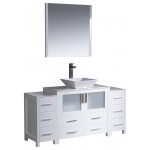 Fresca Torino 60" White Modern Bathroom Vanity w/ 2 Side Cabinets & Vessel Sink