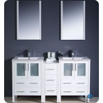 60 White Modern Double Sink Bathroom Vanity w/ Side Cabinet & Integrated Sinks