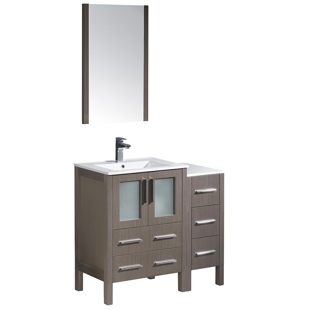 Torino 36" Gray Oak Modern Bathroom Vanity w/ Side Cabinet & Integrated Sinks