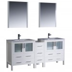 72 White Modern Double Sink Bathroom Vanity w/ Side Cabinet & Integrated Sinks