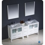 72 White Modern Double Sink Bathroom Vanity w/ Side Cabinet & Integrated Sinks