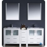 72 White Modern Double Sink Bathroom Vanity w/ Side Cabinet & Integrated Sinks