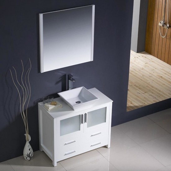 Fresca Torino 36" White Modern Bathroom Vanity w/ Vessel Sink