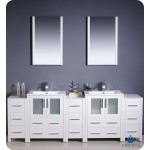 84 White Double Sink Bathroom Vanity w/ 3 Side Cabinets & Integrated Sinks