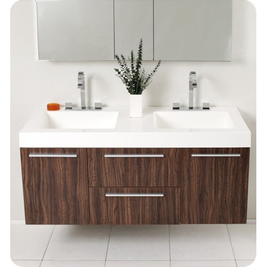 Opulento 54" Walnut Modern Double Sink Bathroom Vanity w/ Medicine Cabinet