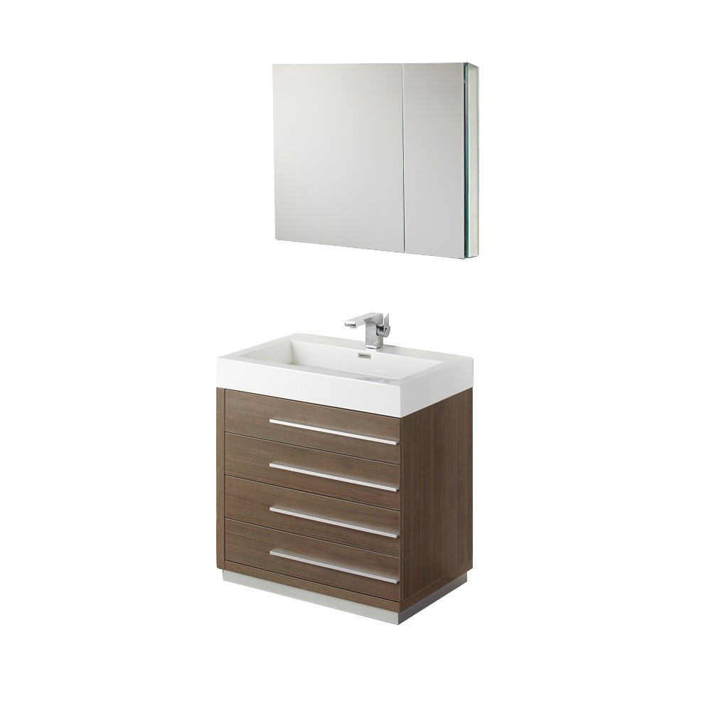 Fresca Livello 30" Gray Oak Modern Bathroom Vanity w/ Medicine Cabinet