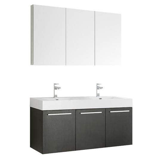 Vista 60" Black Wall Hung Double Sink Modern Bathroom Vanity w/ Medicine Cabinet