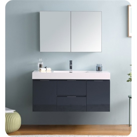 Valencia 48 Dark Slate Gray Wall Hung Modern Bathroom Vanity w/ Medicine Cabinet