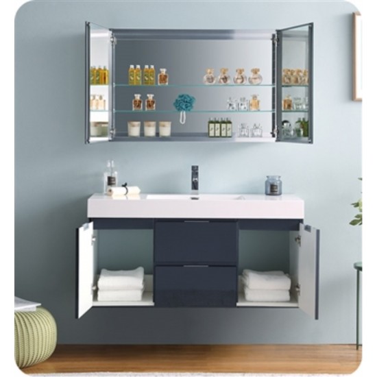 Valencia 48 Dark Slate Gray Wall Hung Modern Bathroom Vanity w/ Medicine Cabinet