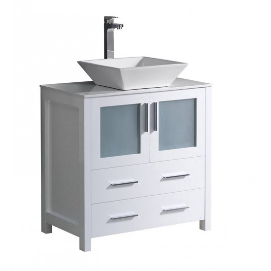 Fresca Torino 30" White Modern Bathroom Cabinet w/ Top & Vessel Sink