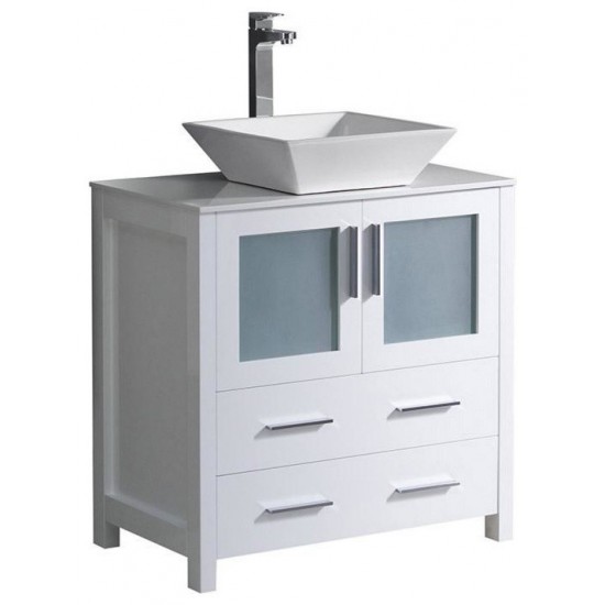 Fresca Torino 30" White Modern Bathroom Cabinet w/ Top & Vessel Sink