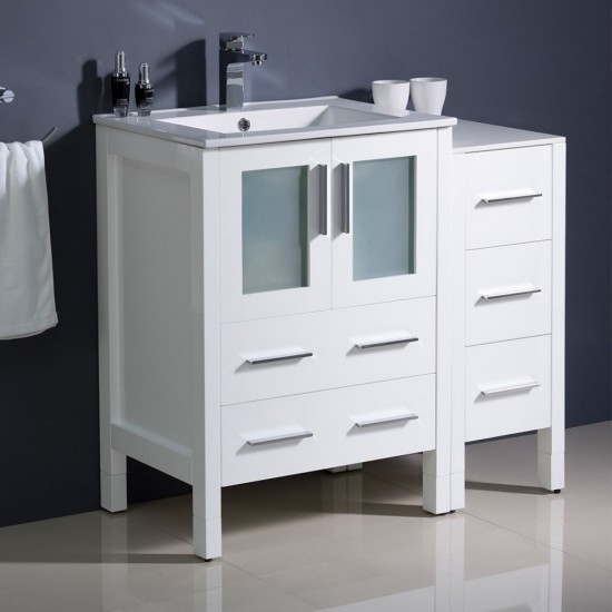 Fresca Torino 36" White Modern Bathroom Cabinets w/ Integrated Sink