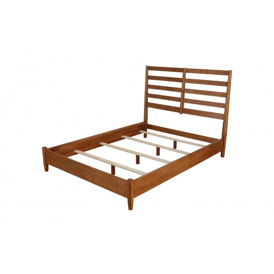 Flynn Retro Queen Bed, w/Slat Back Headboard, Acorn