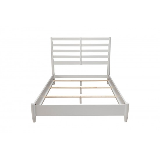 Flynn Retro Queen Bed, w/ Slat Back Headboard, White