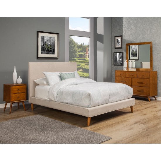 Britney California King Upholstered Platform Bed, Light Grey Linen