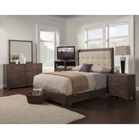 Savannah Tufted Upholstered Queen Bed, Pecan