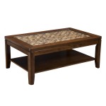 Granada Coffee Table w/Glass Insert & Shelf, Brown Merlot