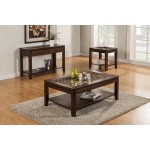 Granada Coffee Table w/Glass Insert & Shelf, Brown Merlot