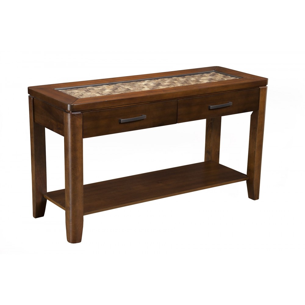 Granada Sofa Table w/Glass Insert & Shelf, Brown Merlot