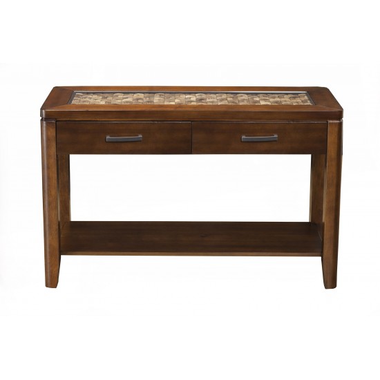 Granada Sofa Table w/Glass Insert & Shelf, Brown Merlot