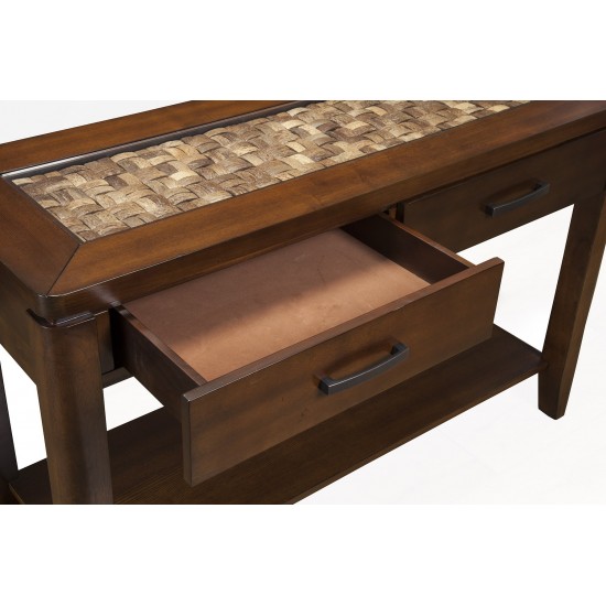 Granada Sofa Table w/Glass Insert & Shelf, Brown Merlot