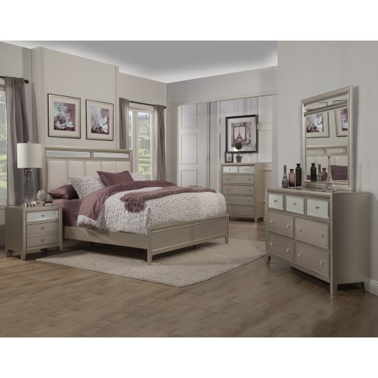 Silver Dreams Queen Panel Bed w/Upholstered Headboard, Silver