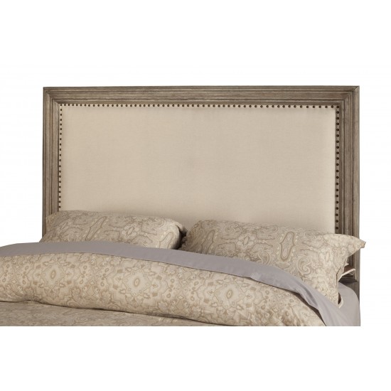 Camilla Queen Panel Bed w/Upholstered Headboard & Nailheads, Antique Grey