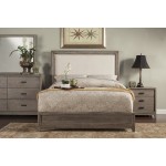 Camilla California King Panel Bed w/Upholstered Headboard & Nailheads, Grey