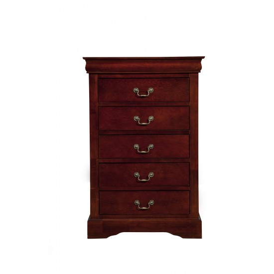 Louis Philippe II 5 Drawer Tall Boy Chest, Cherry