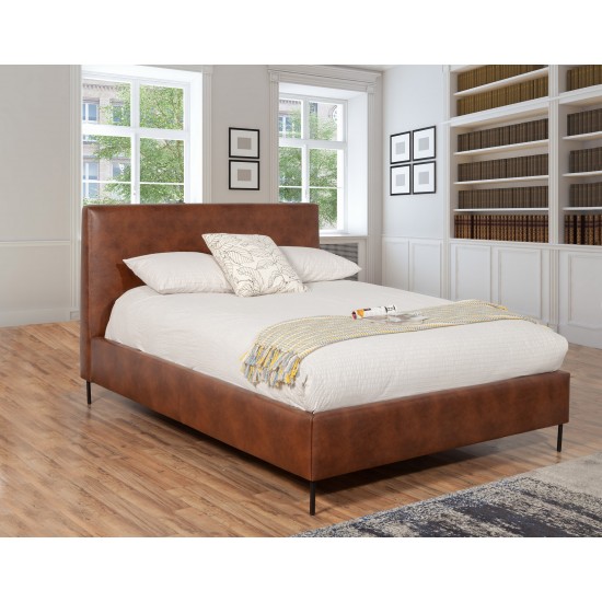 Sophia Full Faux Leather Platform Bed, Brown