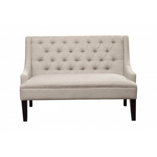 Posh Light Grey Upholstered Button Tufted Bench, Dark Brown