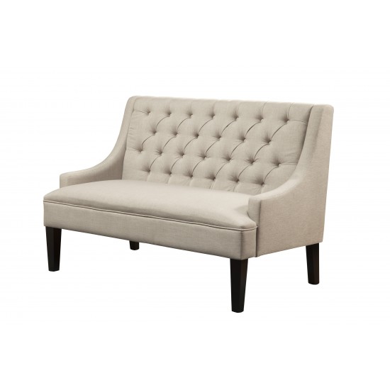 Posh Light Grey Upholstered Button Tufted Bench, Dark Brown